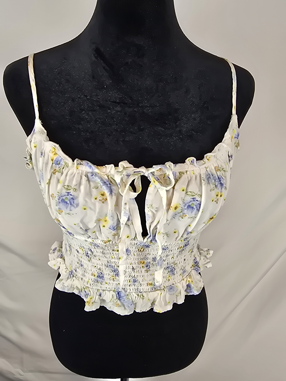 Forever 21 White Floral Smocked Cami with Blue and Yellow Flowers
